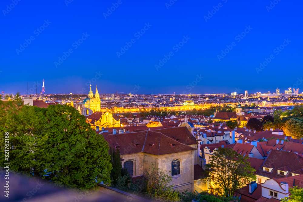 Prague historical buildings at dusk , Prague, Czech Republic.