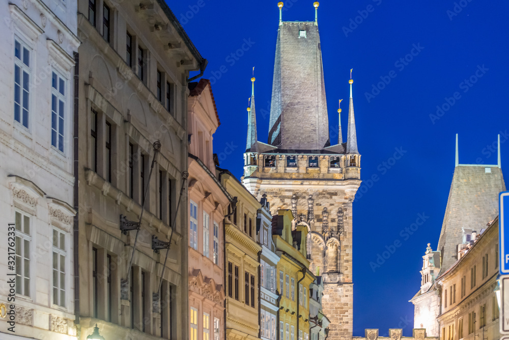 Prague historical buildings at dusk , Prague, Czech Republic.