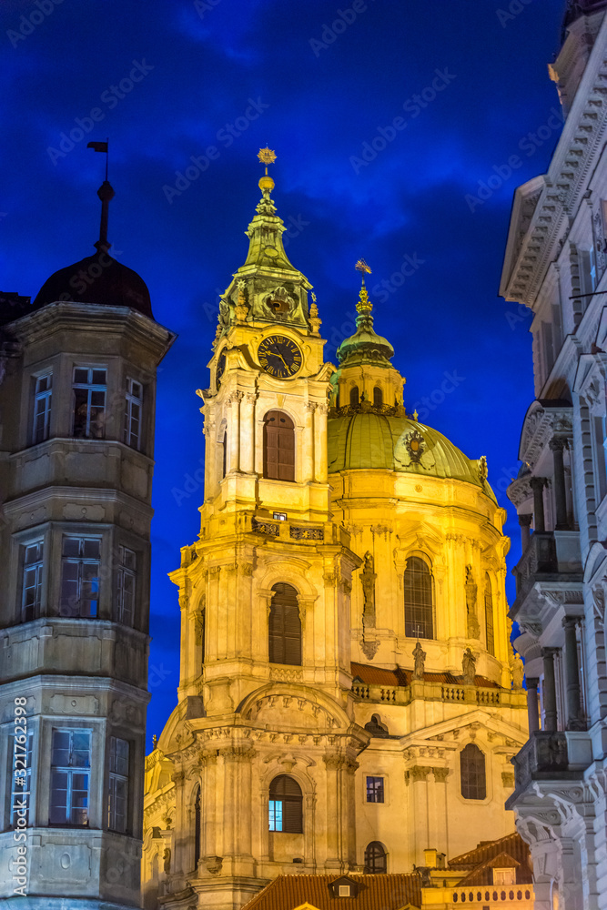 Fototapeta premium Prague historical buildings at dusk , Prague, Czech Republic.