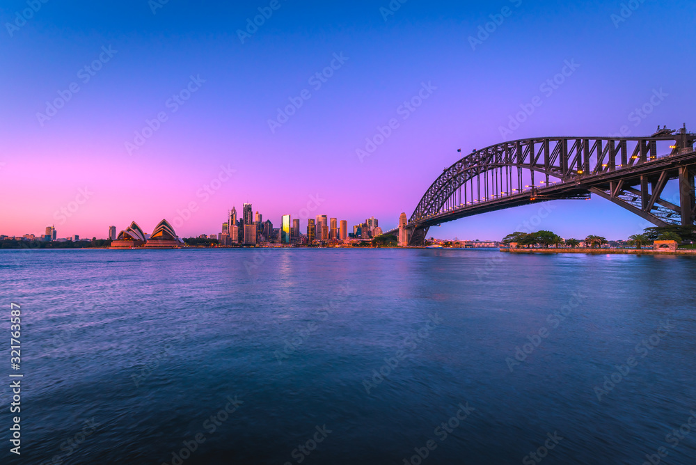 Sydney harbour bridge with city skyline, New south wales,  Australia