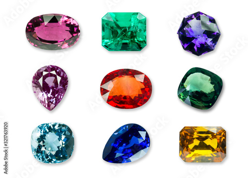 Mix of Bright gems isolated on a white background