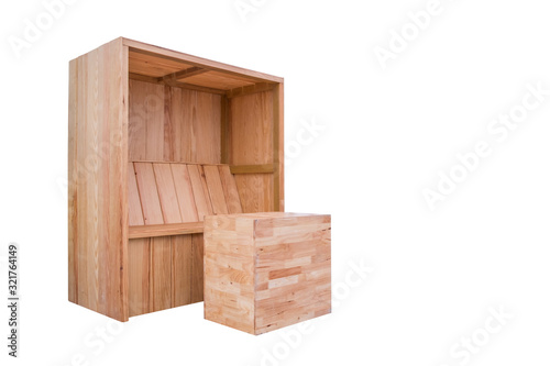 Wooden table and chair box shape furniture isolated on white background © byjeng