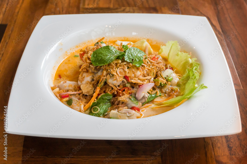 Traditional dish of freshly prepared Thai food