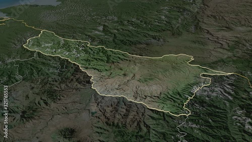 Carchi, province with its capital, zoomed and extruded on the satellite map of Ecuador in the conformal Stereographic projection. Animation 3D photo