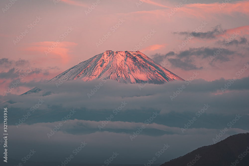 Beautiful Red Fuji mountain at Dawn, Japan