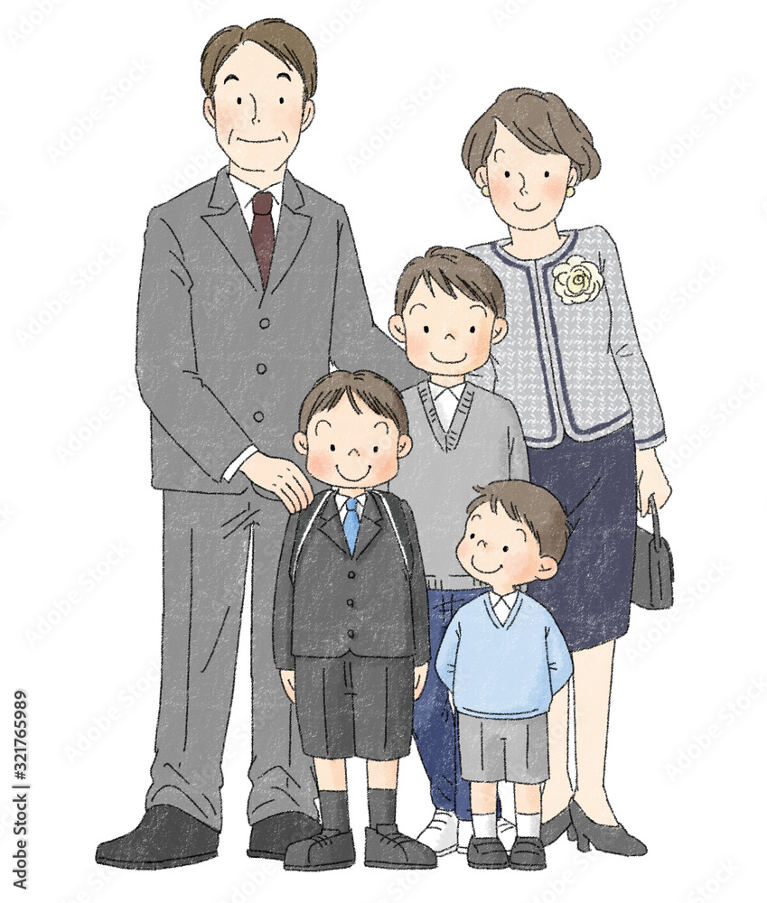 入学式　家族　男の子　（両親、３兄弟）