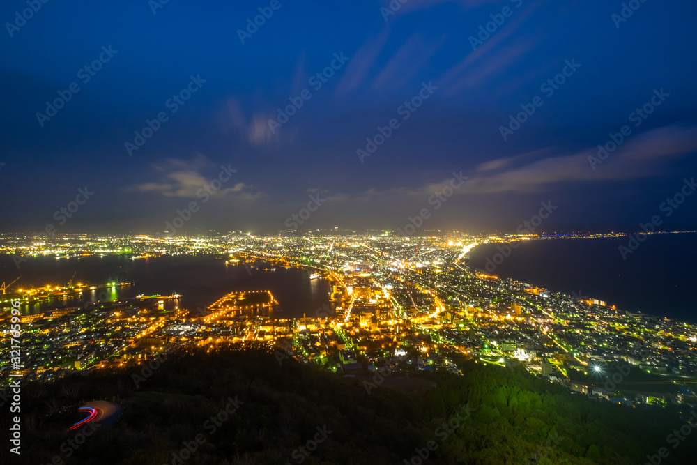 Hakodate City view from Mountain Hakodate at night, summer season, Hokkaido, Japan