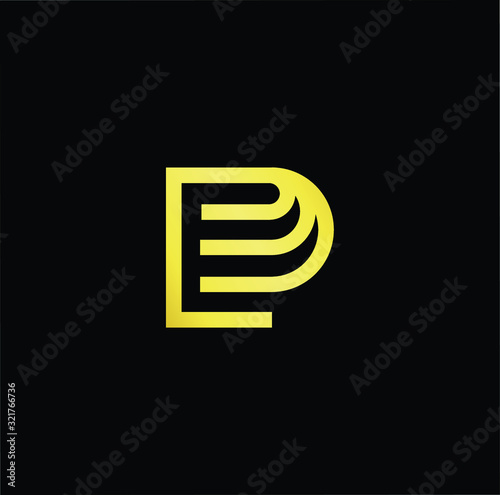 Outstanding professional elegant trendy awesome artistic black and gold color EP PE initial based Alphabet icon logo.