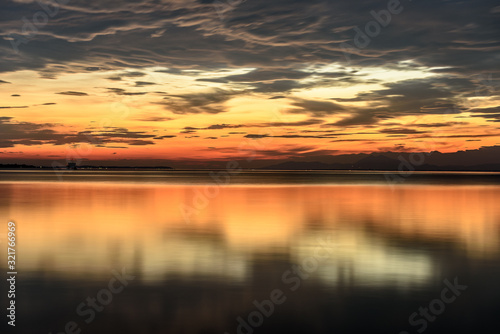 Kasumigaura lake on cloudy sunset