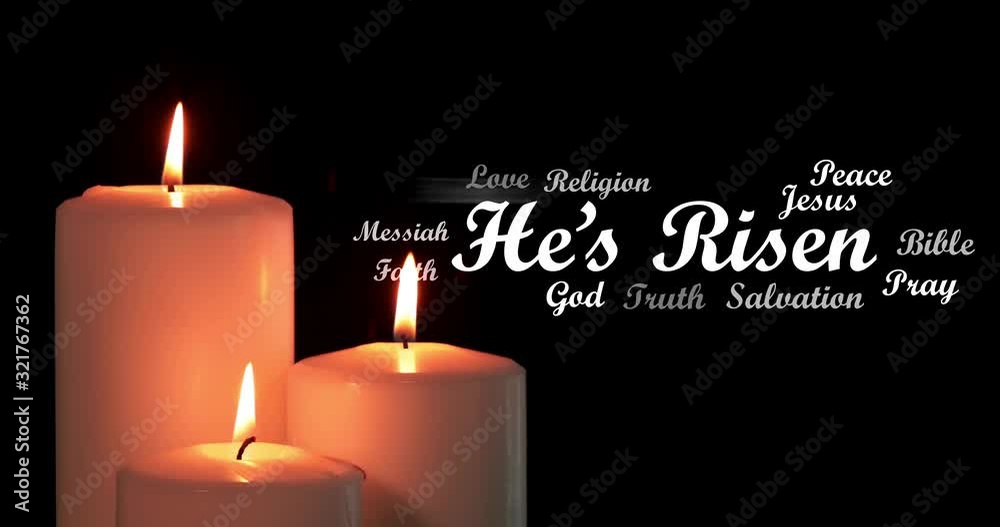 He's Risen word cloud animation with candles
