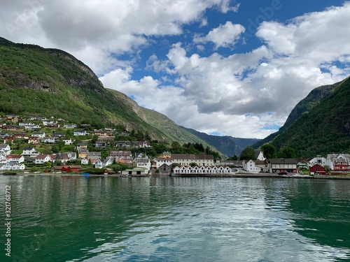 seaside village along a fjord and in the mountains