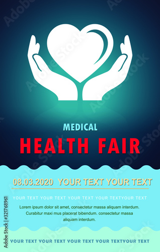 Medical Health fair poster with heart icon.