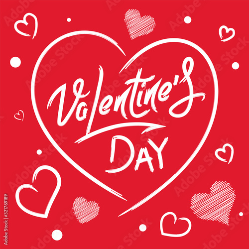 Happy Valentine s day text, hand lettering typography poster on red gradient background. Vector illustration.