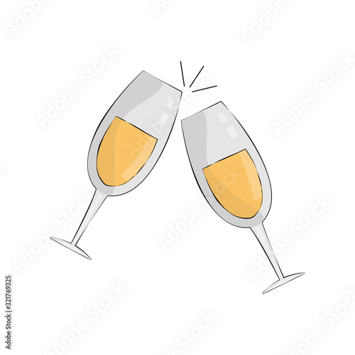 Pair of champagne glasses, set of sketch style