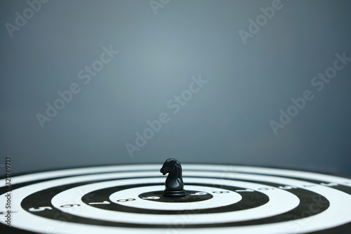 Business strategy conceptual photo - horse knight on the center of dartboard