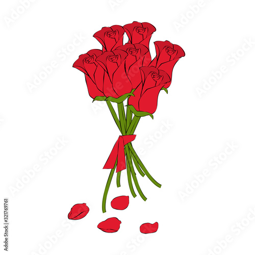 Bunch of bright red roses, roses isolated on white background, Vector roses, Flower for you