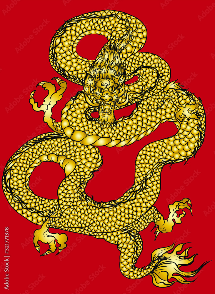 Hand drawn Red Dragon vector printing.Japanese old dragon for tattoo. Traditional Asian tattoo the old dragon vector.Dragon is Symbol of power Hand drawn Red Dragon vector printing.Japanese old dragon for tattoo. Traditional Asian tattoo the old dragon vector.Dragon is Symbol of power