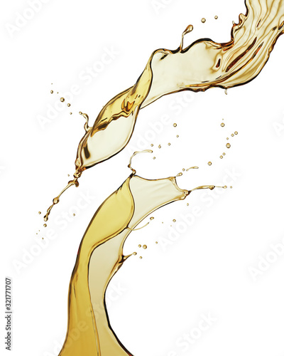 engine oil or liquid olive oil splashing isolated on white background, 3d illustration.