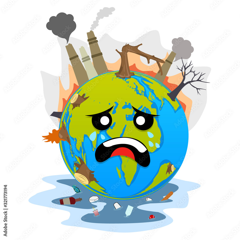 Mascot illustration featuring the earth suffering from flooding air ...