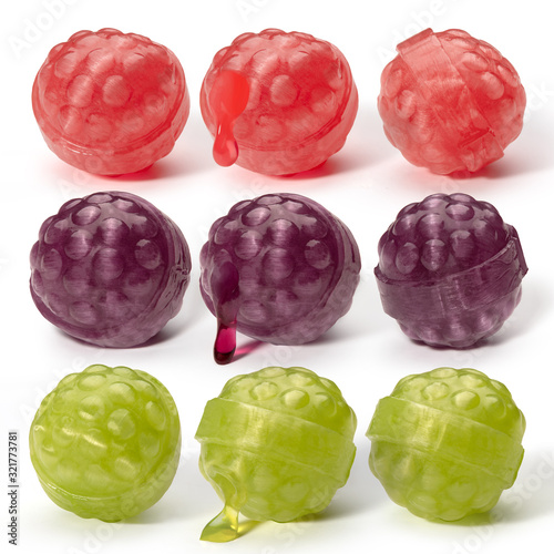 Nine different color balls of caramel like raspberries