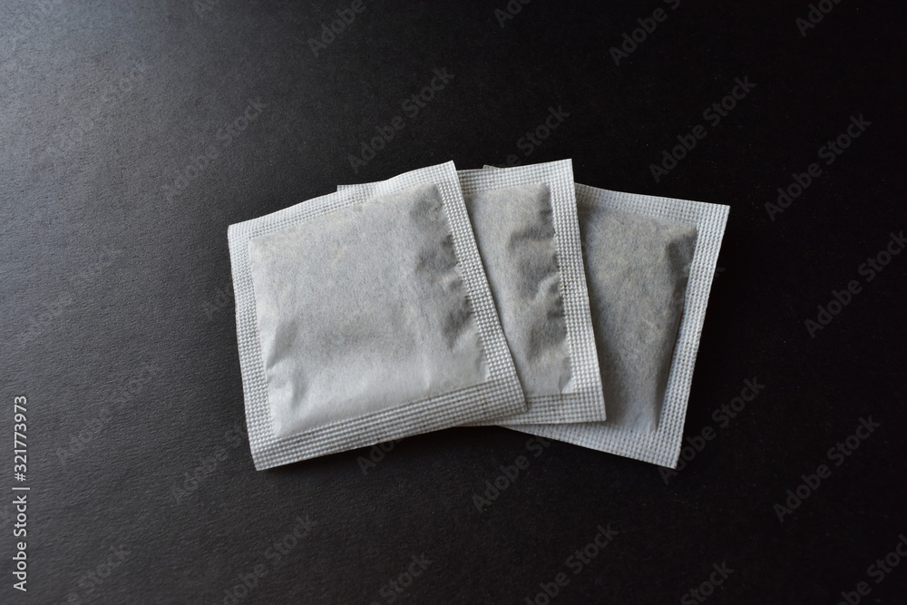 Paper bags with tea and tea drinks Paper bags with tea and tea drinks