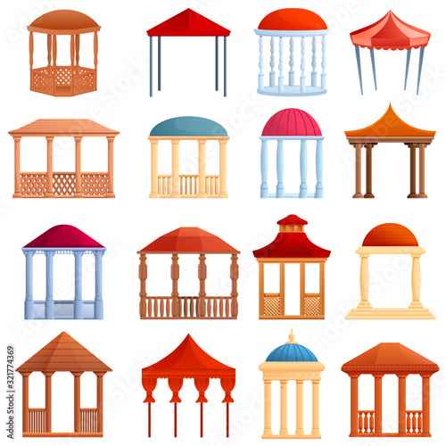 Gazebo icons set. Cartoon set of gazebo vector icons for web design