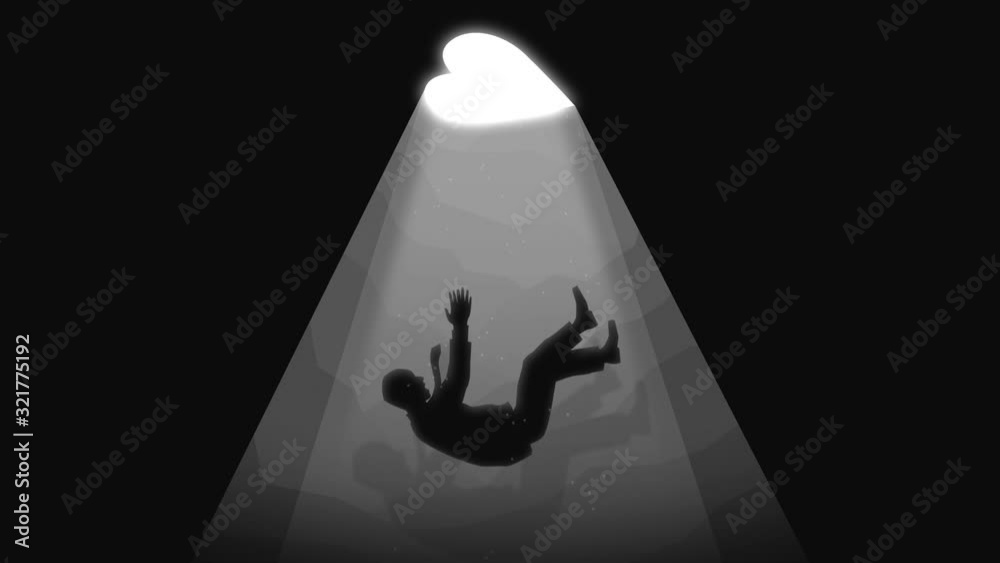 Man falls down into a hole with a heart shape love concept animation