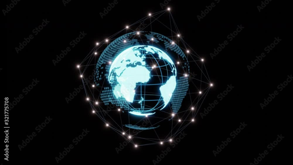 Footage of world hologram with connecting edge and space