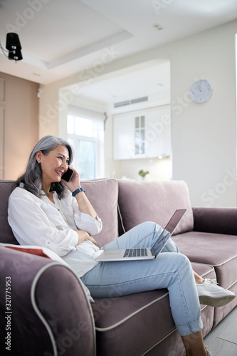 Pleasant phone talk with good friend stock photo