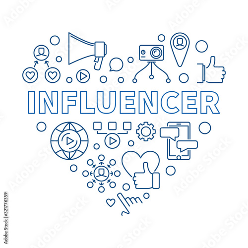 Influencer Heart vector concept blue thin line illustration or banner