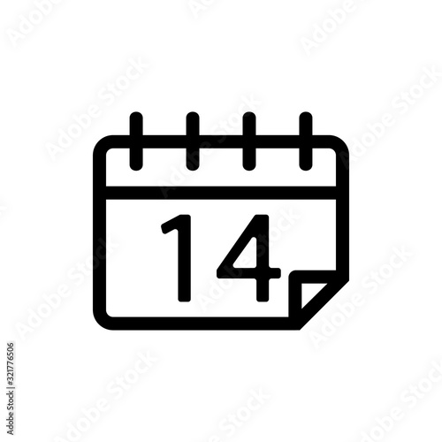 Calendar 14 number icon vector. Thin line sign. Isolated contour symbol illustration