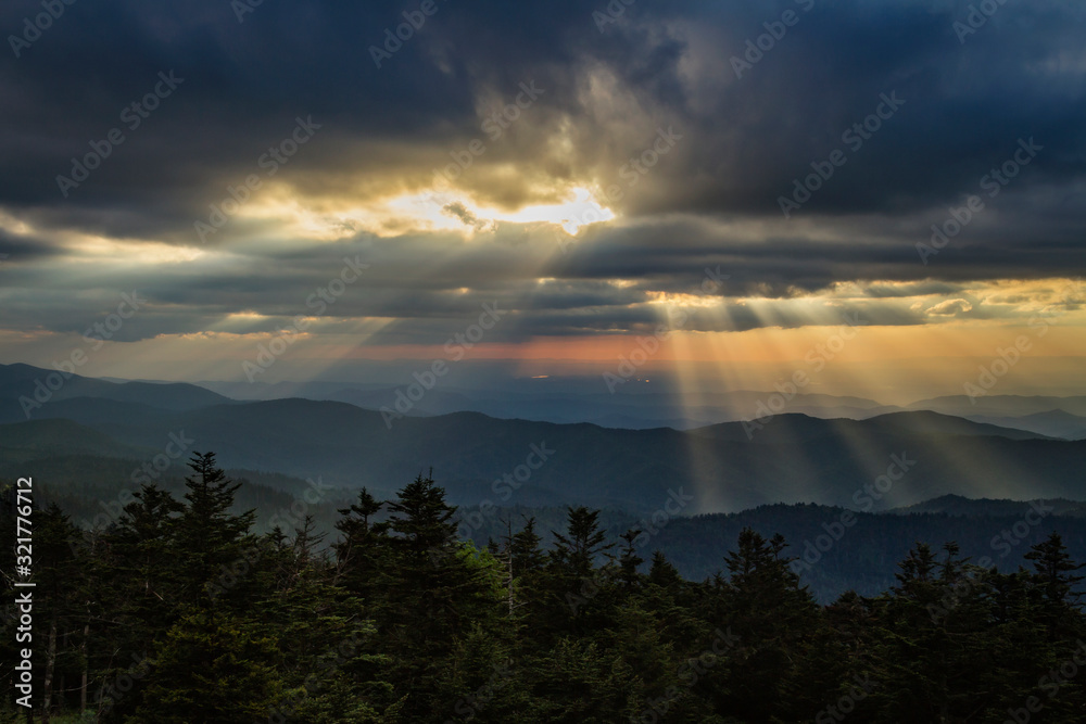Sunset at Great Smoky Mountains National Park in Tennessee