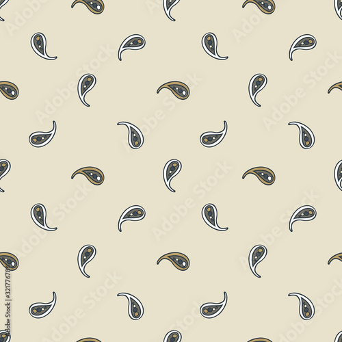 Scattered simple paisley ethnic seamless vector pattern background in neurtal colors for fabric, wallpaper, scrapbooking projects or backgrounds.