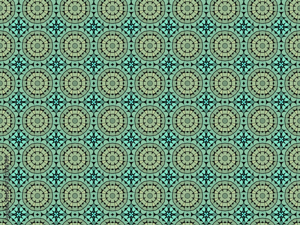 Seamless colorful kaleidoscope pattern. Geometric design element for wallpaper, fabric, paper, furniture print. Abstract illustration flower or star. Psychedelic style.