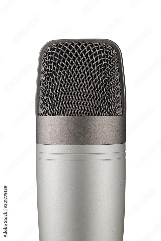 Gray studio condenser microphone isolated on white background