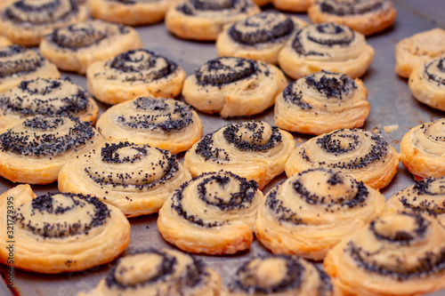 Homemade cookies sprinkled with poppy seeds.
