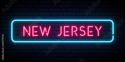 New Jersey neon sign. Bright light signboard. Vector banner.