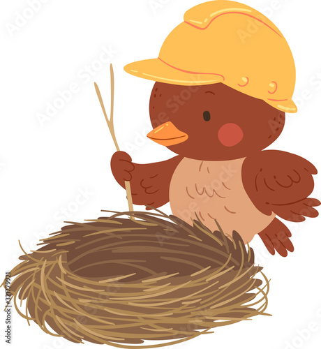 Mascot Bird Build Nest Illustration