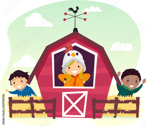 Stickman Kids Farm Barn Illustration