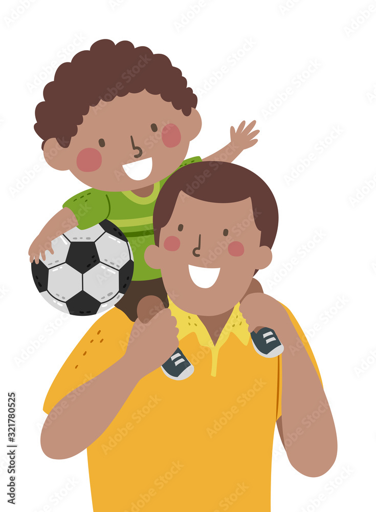 Kid Boy Dad Back Ride Soccer Illustration Kid Boy Dad Back Ride Soccer Illustration