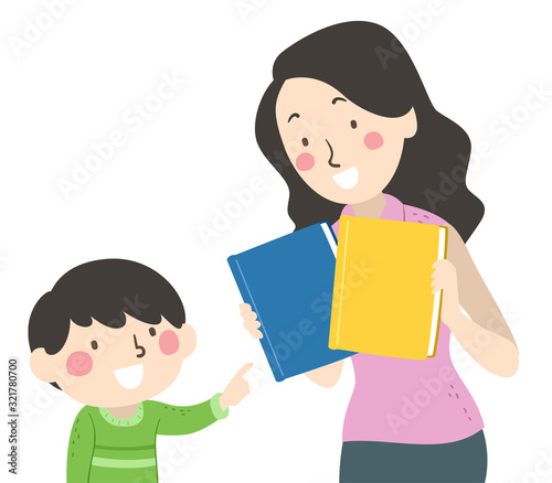 Kid Boy Mom Choose Book Illustration