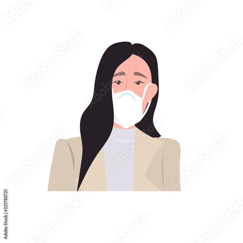 woman wearing mask to prevent epidemic MERS-CoV wuhan coronavirus 2019-nCoV pandemic medical health risk portrait vector illustration