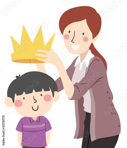 Kid Boy Teacher Put Crown I...