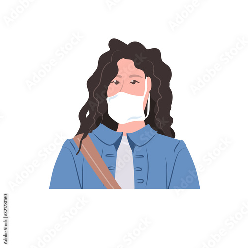 woman wearing mask to prevent epidemic MERS-CoV wuhan coronavirus 2019-nCoV pandemic medical health risk portrait vector illustration
