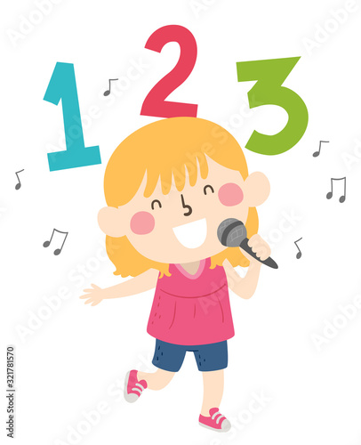 Kid Girl Sing Number Song Illustration