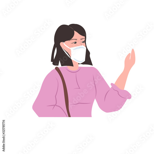 woman wearing mask to prevent epidemic MERS-CoV wuhan coronavirus 2019-nCoV pandemic medical health risk portrait vector illustration