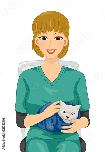 Girl Vet Cat Blanket Illust...