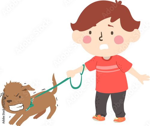 Kid Boy Protective Pet Dog Illustration