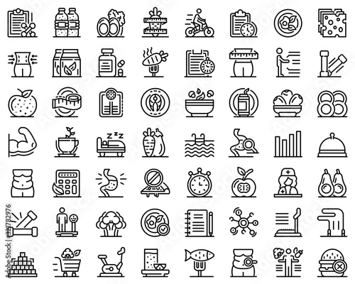 Nutritionist icons set. Outline set of Nutritionist vector icons for web design isolated on white background