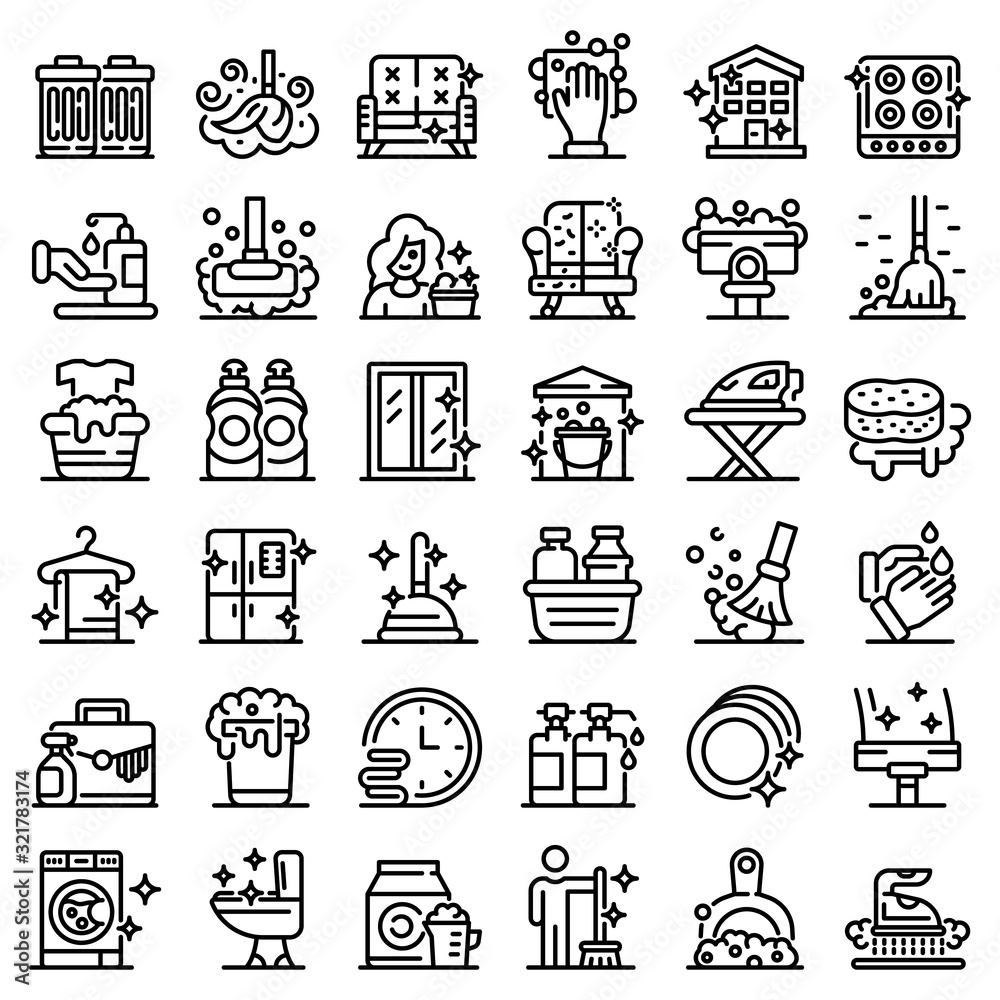 Cleaning services icons set. Outline set of cleaning services vector icons for web design isolated on white background Cleaning services icons set. Outline set of cleaning services vector icons for web design isolated on white background